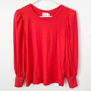 Nation LTD Loren Puff Sleeve Pima Cotton Orange Crew Neck Top Womens Medium